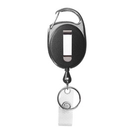 Karteo ID Card Holder Black Extendable [Pack of 1] ID Card Yo-Yo with Carabiner Clip and Key Ring for Card Sleeves ID Sleeves Key Card Holder