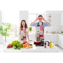 Beabes Celebrated Pigs Pastel Cartoon Chef Apron 27 X 31 Inch Animal Sunglasses Coffee Flowers Pattern Durable Non-Pilling Bib Apron for BBQ Grilling Gardening with Adjustable Neck Strap