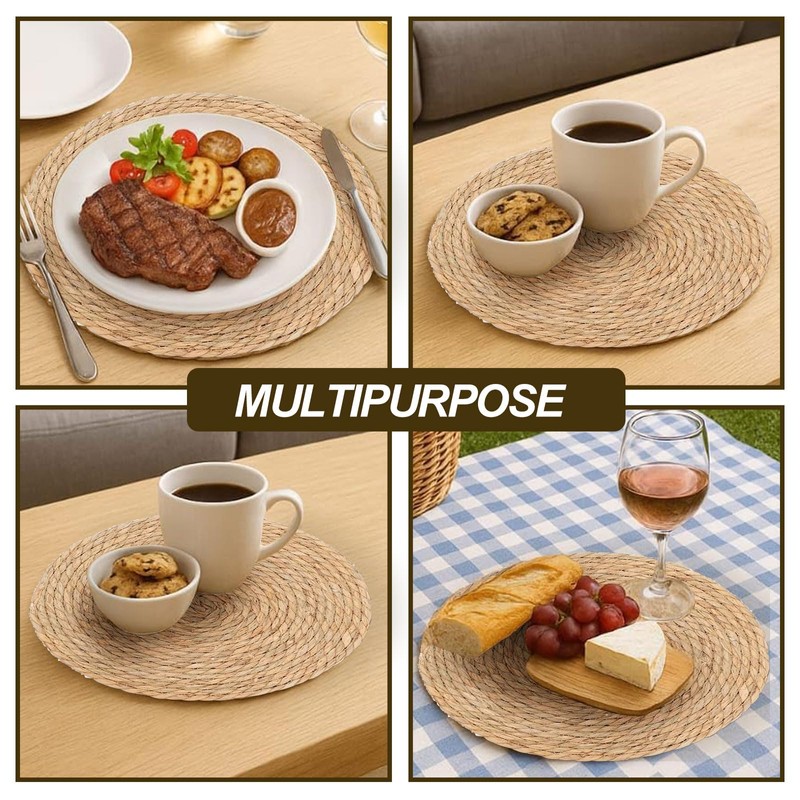 Woven Placemats, 6PCS Rattan Placemats, 30cm Handmade Weave Placemat, Natural