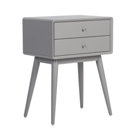 Elle Decor Rory Two Drawer Side Table, Minimalist Mid-Century White Painted Wood Furniture, Versatile Nightstand or End Table Complements Any Home, Grey