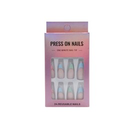 Sheroli Beauty Press On Nails – Multicolor French | Pointed Almond | Medium Length, Reusable UV Finish Salon Manicure 28 piece Box Set, Includes Prep Pad, Mini Nail File, Cuticle Stick – 24 Fake Nails
