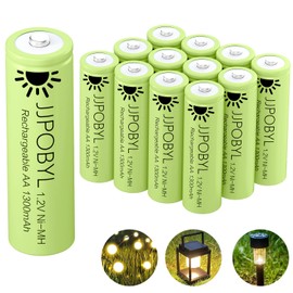 JJPOBYL Rechargeable Batteries AA 1300mAh 1.2V NiMH Batteries for Solar Lights, Precharged AA Solar Batteries for Garden Lights, Landscape Lights (12 Pack AA)