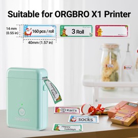 ORGBRO X1 Label Maker Tape, Genuine Thermal Label Print Paper 0.47"×1.57"(12×40mm), Standard Laminated Office Labeling Tape Replacement, 160 Tapes/Roll, 3-Roll, Joyful Patterns