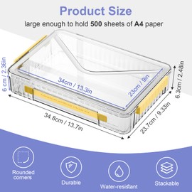 Marte Vanci Plastic Storage Box with Lid, Clear A4 File Box Portable Project Case with Handle Transparent Organiser for Photo Craft Storage Document Letter Paper Scrapbook Stationery Magazine Yellow