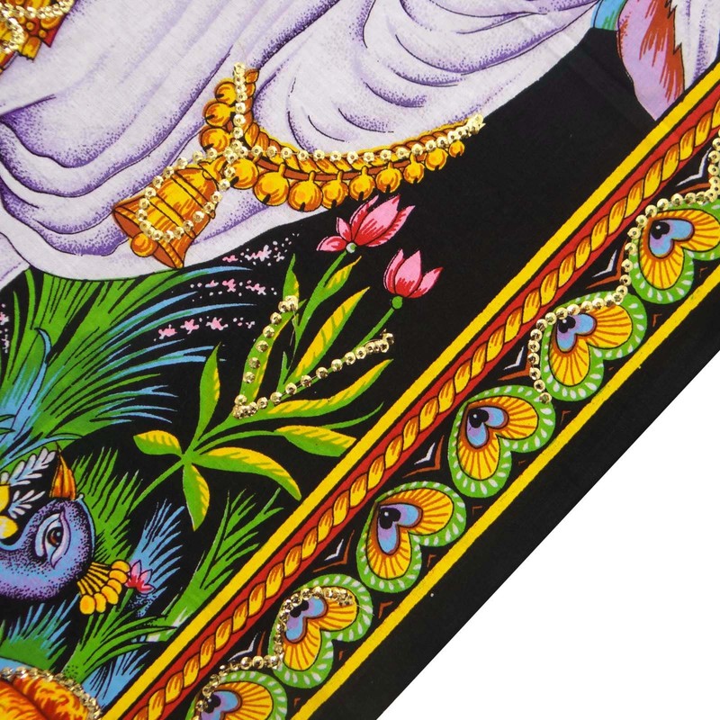 Lord Krishna Indian Decor Cotton Tapestry Poster Size Black Wandbehang