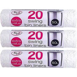 TidyZ 20 x Extra Strong Swing Bin Liners with Tie Handles Refuse Sacks White 50 Litres - 90 x 120cm (20 Bags)