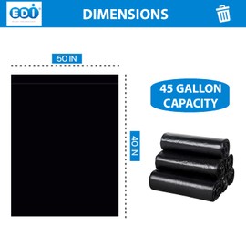 EDI Black Trash Can Liners, 45-Gallon Capacity (48" x 40", 16-Micron) (200 Count)