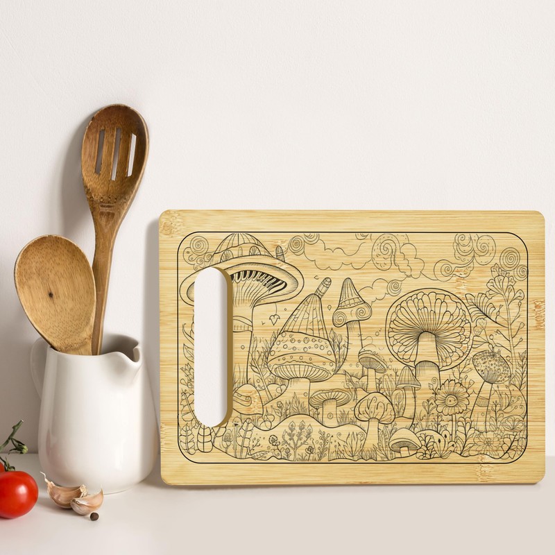 Mushroom Decor Cute Cutting Board Funny Cutting Board, Bamboo Cutting