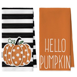 Artoid Mode Orange Polka Dot Pumpkin Fall Bar Kitchen Towels, 12x24 Inch Quick Dry Microfiber Cloth Dish Towels for Kitchen Drying Set of 2