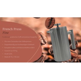 MediMuc Thermo French Press Fine 0.7 L - Enjoy longer hot coffee in stylish elegance - double-walled and made of high-quality stainless steel - blank outside