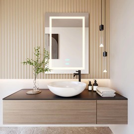 Tech Drive Bathroom Mirror with led Lights,Bathroom Vanity Mirror 20x28 inch, 4000K Dimmable Brightness Touch Switch Control and Time Display, Anti-Fog Wall Mounted Makeup Mirrors