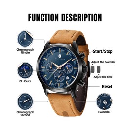 SAPPHERO Mens Watches Watches for Men Analog Watch Waterproof Watch Quartz Chronograph Date Display Leather Band Men's Wrist Watches Casual Business Gifts for Men Fashion Designer Mens Dress Watch