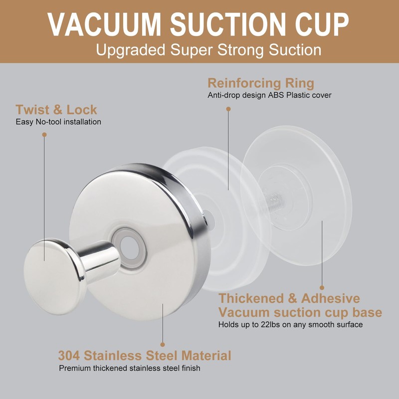 ZESLMG Chrome Suction Cup Hooks for Glass Window, Shower Hook