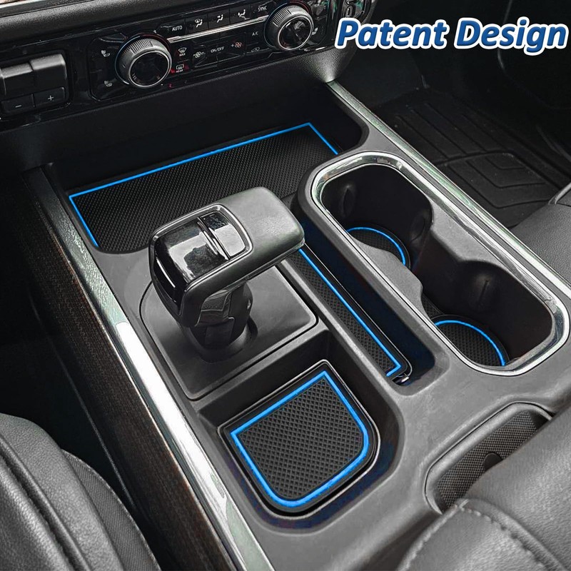 TOPINSTALL Blue 7PCS Console Liners Compatible with 2023-2026 Chevy Silverado/GMC