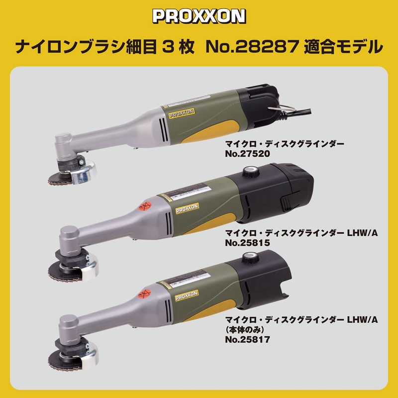 PROXXON No. 28287 Nylon Brush, 3 Fine Brushes, Rust Removing
