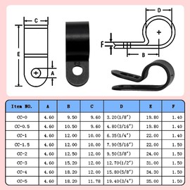 Hocansen 160 Pcs 8 Size R-Type Cable Clips Assortment Kit 1/8" 3/16" 1/4" 5/16" 3/8" 1/2" 5/8" 3/4" Screw Mounting Wire Cable Clamp Cord Nylon Fastener for Wire Management (Black/RJ)