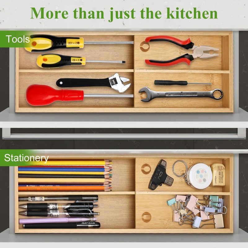 Bamboo Silverware Drawer Organizer Small Utensil Tray Wood Cutlery Organizer
