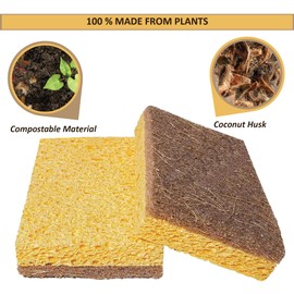 Eco Sponge Scourers Pack of 8 Plastic Free Sponges Washing Up Pads - Odor Free Skin-friendly Biodegradable Sponges Washing Up Scrub for Dishes - Sturdy Eco Friendly Compostable Sponge