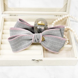 Burnaby Soft Gray Pink Ribbon Clamp Pin / 버나비 소프트 그레이 핑크 리본 집게핀