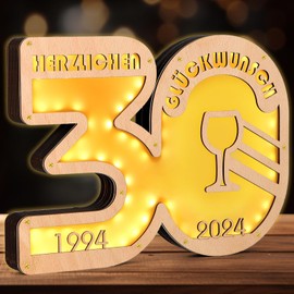 Giftota - Upgrade 2024 Originelle 30 Geburtstag Geschenk mit LED Lichterkette Frauen & Männer - Geldgeschenke Geburtstag 30 - Holz-Schild Gästebuch - 30 Geburtstag Deko - Personalisierbares Geschenk