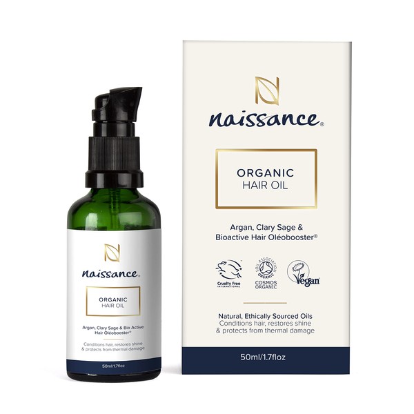 Naissance Organic Hair Oil 50 ml - Nourishing Hair Serum with Argan Oil for Hair Growth - Natural Treatment for Dry, Durable, Frizzy Hair - Restores Shine Heat Protection
