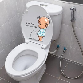 Funny Toilet Seat Sticker Bathroom Wall Decal, Cartoon Villain Toilet Stickers, If You Miss, Clean Your Toilet Sticker, Waterproof Vinyl Wall Art Sign Decor