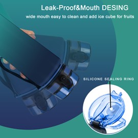 MIKOWEN Water Bottle 1L Drinks Bottle with Time Markings- Motivational Water Bottles for Gym, Hiking, Fitness, Yoga (Blue-green)