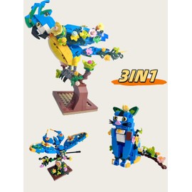 LNCHENQI 3 in 1 - Cat, Parrot, Butterfly Animal Building Blocks Set, Insect Toy, Home Office Art Decor, 408 PCS Brick, Gift for Kids Boys, Girls and Adults