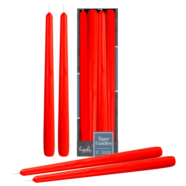 Hyoola Tall Taper Candles - 12 Inch Red Unscented Dripless