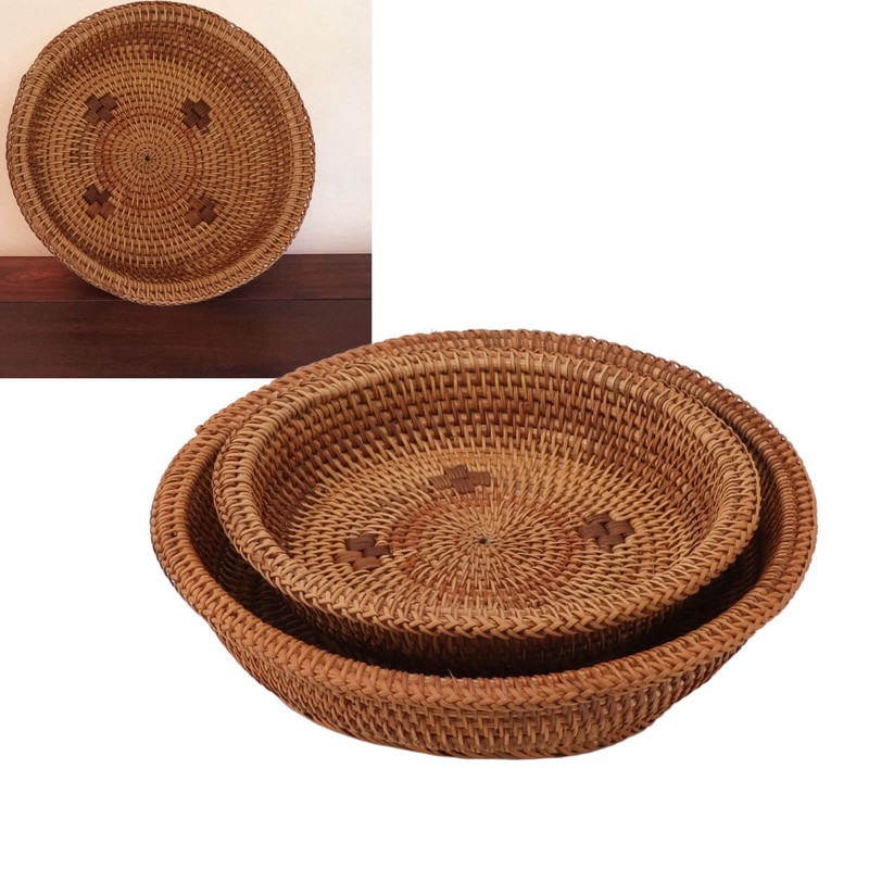 2 PCS Round Rattan Basket Unique Texture Hand Woven Process