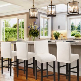 YISUN Waterproof Bar Stool Covers, Stretch Pub Stool Chair Cover Removable Washable Counter Stool Covers Bar Stool Slipcovers for Kitchen, Pub, Dining Room (4 Pack, Beige)