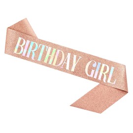 Girl Birthday Gift - Rose Gold Glitter Birthday Sash for Girl - Women's Birthday Party Supplies,16,18,21,30,40,50 or Any Other Birthday Party