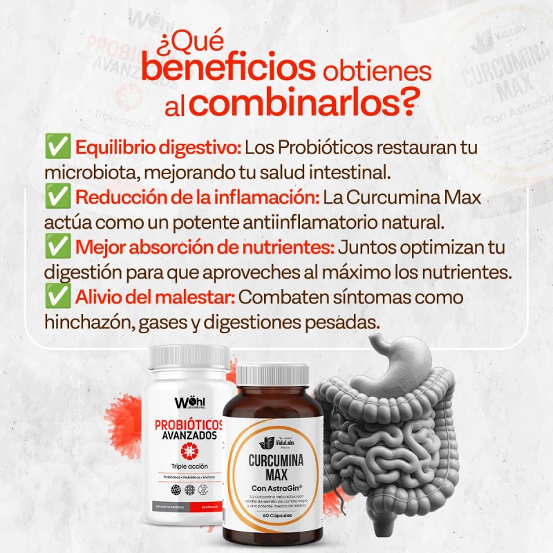 Pack Curcumina Max Nutrientes Vidalabs México Y Probioticos Avanzados Laboratorios