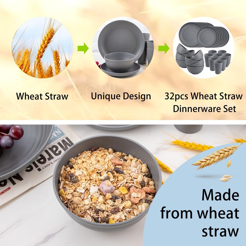 Supernal 32pcs Wheat Straw Dinnerware Sets,Unbreakable Dinnerware Sets for 8,Reusable