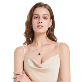 GZWHD - Juego de collar y aretes redondos de circonita cúbica para mujer, juego de joyería de boda, día de San Valentín, Navidad, día de la madre, cumpleaños, piedra de nacimiento para esposa, madre,