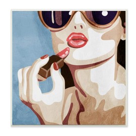 Stupell Industries Fashion Designer Lips Kiss Blue Painting Wall Plaque, 12x12, Multicolor