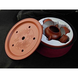 Teapot Travel bag packaging red brown black Zisha tea tray pot cup saucer jar Natural mud style Easy to carry (red brown)