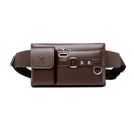 Whatna 8110 Men's Mini Leather Waist Bag, Mini Shoulder Bag, Waist Pouch, Earphone Hole Included, Keyring, Unisex, Crossbody Bag, One Shoulder, Lightweight, Brown, Black, Brown E