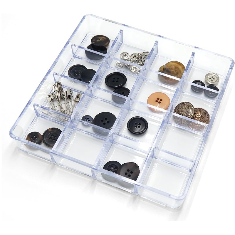 carrotez Small Stackable Jewelry Organizer Tray, 16 Grid, Clear Plastic