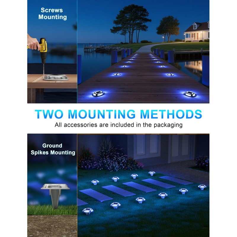 VOLISUN Solar Driveway & Deck Lights 8 Pack Waterproof Dock
