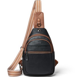 LATMAP 7L Sling Bag For Women Men Crossbody Shoulder Tote Blet Bags Backpack Fanny Pack Travel Purse Faux Leather Black