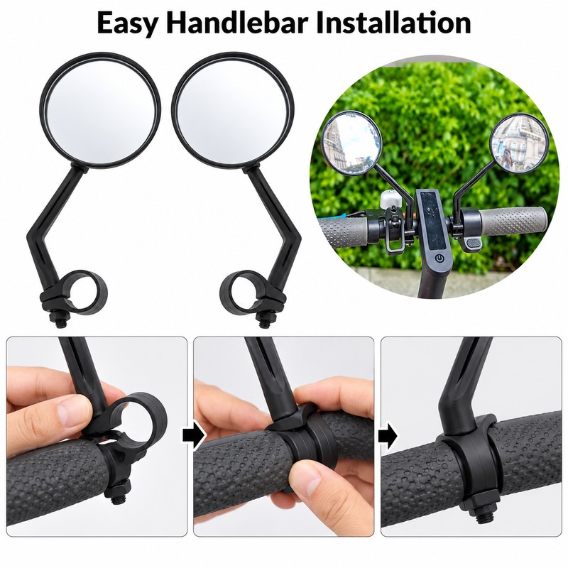 2-Piece Universal Bike Rearview Mirrors – 360° Rotating Handlebar Mirrors