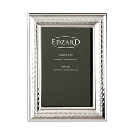 EDZARD Urbino Picture Frame (for Photo 10 x 15 cm), Elegant Silver-Plated, Tarnish-Resistant, with Faceted Relief, Velvet Back, 2 Hangers, for Standing and Hanging, Photo Frame 10 x 15 cm, Silver Frame, Table Decoration