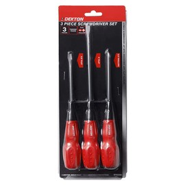 Dekton 3PC Screwdriver Set | Includes 3.5" & 5" Flat & 3.5" Phillips | Anti-Slip Handle | Precision Control for DIY Projects | CR-V Steel Construction | Ideal for Home Repairs & Electronics