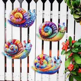 SUNREEK 4Pcs Metal Snail Wall Decor, Snail Outdoor Wall Art for Fence Garden Yard Room Patio Balcony Decorations (Snail-A)