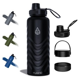 24oz Stainless Steel Insulated Water Bottle, 48H Cold & 24H Hot, Leak-Proof Wide Mouth Lids (Straw & Spout), BPA-Free Bottles, Mens Water Bottle for Gym, Hiking, Travel - Black