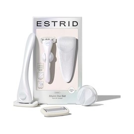 Estrid Razor Starter Set, Women's Razor Set with 5-Blade System, Vegan Moisture Strips, 2 Replacement Small, Wall Mount (Pearl Duo)