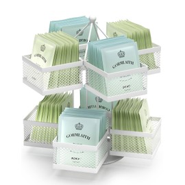 VOGWOLTH Tea Bag Organizer, Tea Bag Storage Holder Spinning Carousel 96 Teabags Container, Lazy Susan Coffee Creamer Sweetener Tea Caddy for Kitchen Counter Cabinet Pantry Shelf Organizer