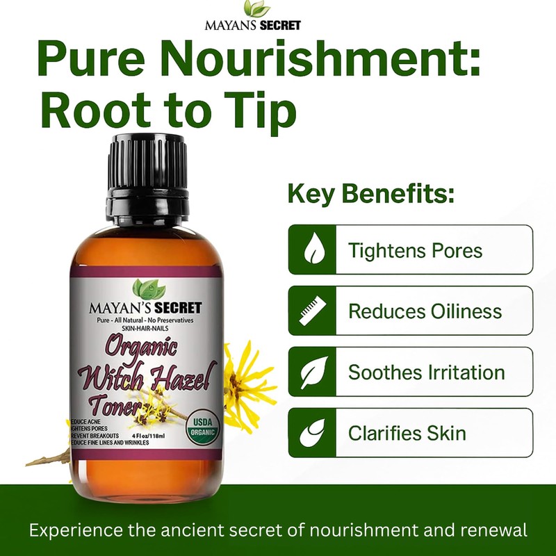 USDA Certified Organic Witch Hazel Toner by Mayan's Secret