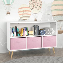 Bookcase for 3 Drawer Storage Cabinet Organizer with Collapsible Bins for Books Toys and Supplies Modern Stylish Design for Living Room 'S Room (White/Pink)